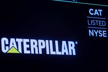The company logo for Caterpillar Inc. is displayed on a screen at the New York Stock Exchange (NYSE) in New York, U.S., December 17, 2019.