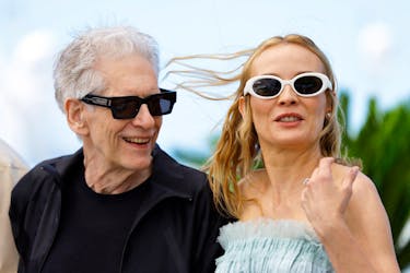 Director David Cronenberg and cast member Diane Kruger pose during a photocall for the film "The Shrouds" (Les linceuls) in competition at the 77th Cannes Film Festival in Cannes, France, May 21, 2024.