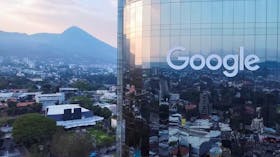 A drone view shows the Google logo on a building after the launch of Google El Salvador in San Salvador, El Salvador, April 16, 2024.