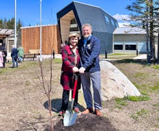 Long Range Mountains MP Gudie Hutchings, left, and Andrew Campbell, senior vice-president operations for Parks Canada, officially reopened the renewed Visitor Information Centre in Gros Morne National Park on Friday, May 17, 2024. - Photo by Sheldon Stone