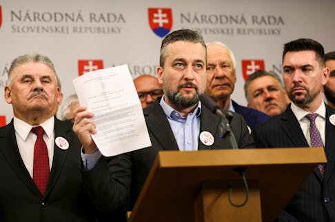 Lubos Blaha, member of SMER-SSD party, attends a SMER-SSD party press conference at the National Council of the Slovak Republic, following an assassination attempt on Slovak Prime Minister Robert Fico, in Bratislava, Slovakia, May 21, 2024. REUTERS/Claudia Greco