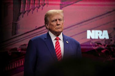 Former U.S. President and Republican presidential candidate Donald Trump attends the annual National Rifle Association (NRA) meeting in Dallas, Texas, U.S., May 18, 2024. REUTERS/Carlos Barria