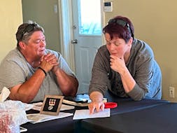 Paula Sutherland (left) and Megan Egan go over details for the Shelburne County Strong Relief Benefit, being held June 1 to honor the firefighters and frontline volunteers who supported them battling the 2023 Barrington Lake wildfire. Kathy Johnson