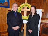 Rev. Ritchie Robinson and his wife, Nancy (MacLellan) Robinson, are pictured here following his final service on April 21. Rev. Robinson’s official retirement date is June 1. CONTRIBUTED