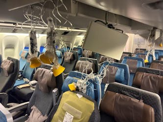 The interior of Singapore Airline flight SG321 is pictured after an emergency landing at Bangkok's Suvarnabhumi International Airport, Thailand, May 21, 2024.