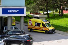 An ambulance leaves the F.D. Roosevelt University Hospital, where Slovak Prime Minister Robert Fico is hospitalised following an assassination attempt, in Banska Bystrica, Slovakia, May 21, 2024.