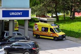 An ambulance leaves the F.D. Roosevelt University Hospital, where Slovak Prime Minister Robert Fico is hospitalised following an assassination attempt, in Banska Bystrica, Slovakia, May 21, 2024.