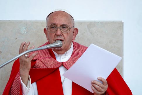 Pope Francis leads the Eucharistic Concelebration at the Bentegodi Stadium, in Verona, Italy, May 18, 2024.