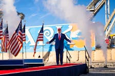 Former President Donald Trump arrives for a campaign rally on the beach in Wildwood, N.J., May 11, 2024. An internal analysis found nearly twice as many pro-Trump posts as pro-Biden ones on TikTok since November, a sign of the right’s use of a liberal-friendly platform.