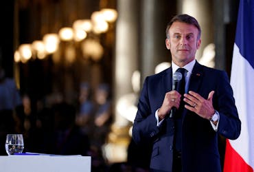 France's President Emmanuel Macron delivers a speech during the seventh "Choose France Summit", aiming to attract foreign investors to the country, at the Chateau de Versailles, outside Paris, on May 13, 2024. LUDOVIC MARIN/Pool via