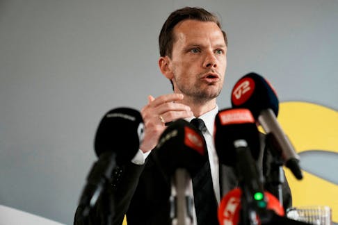 Danish Justice Minister Peter Hummelgaard attends a press conference about the dissolution of Bandidos MC in Denmark, at the Ministry of Justice in Copenhagen, Denmark, April 10, 2024. Ritzau Scanpix/Thomas Traasdahl/via REUTERS