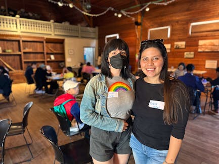 Nouhad Mourad, left, and Maria Gomez, community relations co-ordinators with BIPOC USHR, hosted an event on May 20 for people in marginalized communities living in P.E.I.'s capital city to come together and share their vision for a greener, more equitable Charlottetown. Thinh Nguyen • The Guardian