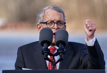 Ohio Governor Mike DeWine speaks during an event to tout the new Brent Spence Bridge over the Ohio River between Covington, Kentucky and Cincinnati, in Covington, Kentucky, U.S., January 4, 2023.