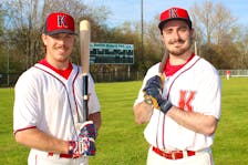 Kentville Wildcats teammates Kyle Armsworthy, left, and Doug Hassell are excited to get the Nova Scotia Senior Baseball League season started. They begin the campaign at home on May 29.  
Jason Malloy