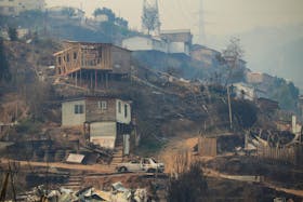 The remains of a burnt house are pictured following the spread of wildfires affecting many parts of the Valparaiso region, in Vina del Mar, Chile February 3, 2024.