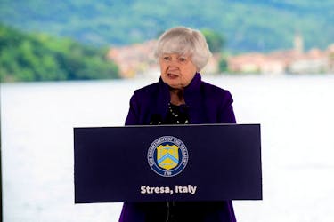 U.S. Secretary of the Treasury Janet Yellen holds a press conference ahead of the G7 Finance Minister and Central Bank Governors' Meeting in Stresa, Italy, May 23, 2024.