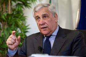 Italian Foreign Minister Antonio Tajani gestures as he speaks during an interview with Reuters in Rome, Italy, April 15, 2024.