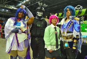 From left, Chelsie Alleyne as Raiden Shogun from the video game “Genshin Impact”; Fiona Farrell as Ghost from the video game “Call of Duty: Modern Warfare 2”; JM (who declined to use a last name) as Saiki from the manga series “The Disastrous Life of Saiki K.”; and Dante (who declined to use a last name) as Kaeya from “Genshin Impact” were among the hundreds of anime, video game, comic book, fantasy and sci-fi fans who attended CaperCon at Centre 200 in Sydney this weekend. For more photos from Cape Breton's premier pop culture convention, see page A3. CHRIS CONNORS/CAPE BRETON POST