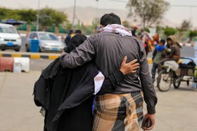 A released prisoner embraces his mother, as prisoners, who according to the Houthis are members of government forces, are released by the Houthis in Sanaa, Yemen May 26, 2024.