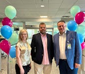 Joyce Carter, left, president & ceo, Halifax International Airport Authority, Adam Scott, founder and ceo, BermudAir and Mike Savage, HRM mayor celebrates its inaugural Halifax flight with local officials at Halifax Stanfield International Airport.