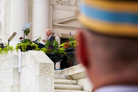 U.S. President Joe Biden speaks during the National Memorial Day Wreath-Laying and Observance Ceremony at Arlington National Cemetery, in Washington, U.S., May 27, 2024.