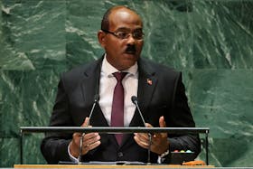 Antigua and Barbuda Prime Minister Gaston Alphonso Browne  addresses the 78th Session of the U.N. General Assembly in New York City, U.S., September 22, 2023.