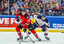Matteo Rotondi and the Drummondville Voltigeurs (71) are 0-2 at the 2024 Memorial Cup. They will try to get in the win column on May 28 against the Moose Jaw Warriors. Photo courtesy Eric Young/Dream Bigger Media