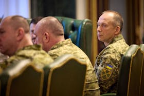 Commander in Chief of the Ukrainian Armed Forces Colonel General Oleksandr Syrskyi attends a meeting with Ukraine's President Volodymyr Zelenskiy and newly appointed top military commanders,  in Kyiv, Ukraine February 10, 2024. Ukrainian Presidential Press Service/Handout via REUTER/File Photo