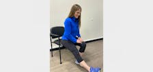 Zoomers physiotherapist Laura Lundquist demonstrates how to do the seated hamstring stretch. The hamstring muscles are often very tight after a winter of reduced physical activity and increased time spent sitting. CONTRIBUTED