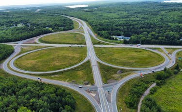 The interchange between provincial Highway 125 and the Trans-Canada Highway 105 is shown in this 2022 file photo. The RCMP, according to the Cape Breton Regional Municipality, is responsible for patrolling major 100-series along with Route 4 from Sydney River to the Richmond County line. IAN NATHANSON/CAPE BRETON POST FILE