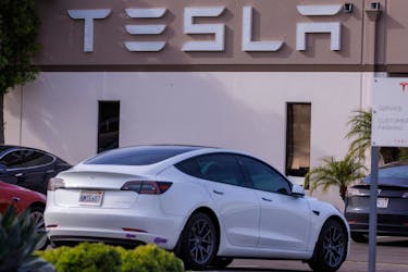 Tesla vehicles are shown at a Tesla service center in San Diego, California, U.S., January 13, 2023.  