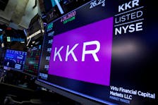 Trading information for KKR & Co is displayed on a screen on the floor of the New York Stock Exchange (NYSE) in New York, U.S., August 23, 2018.