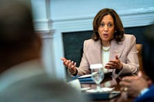 U.S. Vice President Kamala Harris speaks during a roundtable on criminal justice in the Roosevelt Room at the White House in Washington, U.S., April 25, 2024.
