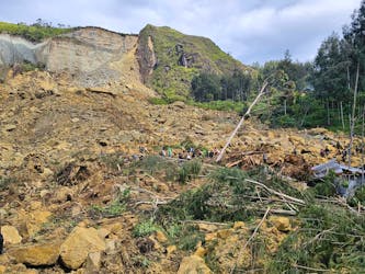 View of the damage after a landslide in Maip Mulitaka, Enga province, Papua New Guinea May 24, 2024 in this obtained image. Emmanuel Eralia via