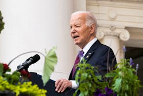 U.S. President Joe Biden speaks during the National Memorial Day Wreath-Laying and Observance Ceremony at Arlington National Cemetery, in Arlington, Virginia, U.S., May 27, 2024.