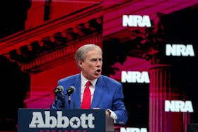 Texas Governor Greg Abbott speaks during the annual National Rifle Association (NRA) meeting in Dallas, Texas, U.S., May 18, 2024.