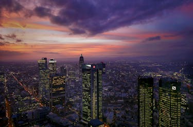 The skyline is photographed early evening in Frankfurt, Germany, January 26, 2016. 