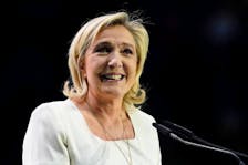 President of the France's National Rally party Marine Le Pen speaks during a rally organised by the Spanish far-right Vox party ahead of the European elections, with various far-right leaders including Argentina's president Javier Milei, in Madrid, Spain, May 19, 2024.
