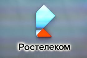 The logo of Russian digital services provider Rostelecom is seen at the St. Petersburg International Economic Forum (SPIEF) in Saint Petersburg, Russia June 15, 2022.