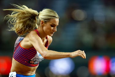 Athletics - World Athletics Championship - Women's 3000m Steeplechase Heats - National Athletics Centre, Budapest, Hungary - August 23, 2023 Emma Coburn of the U.S. in action during heat 2