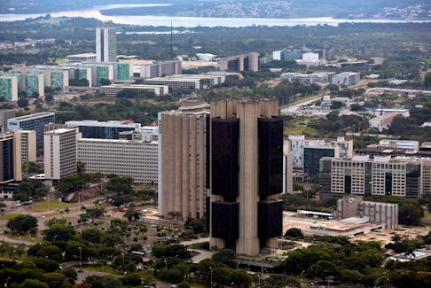 An aerial view shows the headquarters of the Central Bank of Brazil (C) in Brasilia January 20, 2014.
