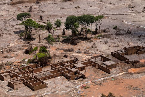 The debris of the municipal school of Bento Rodrigues district, which was covered with mud after a dam owned by Vale SA and BHP Billiton Ltd burst, is pictured in Mariana, Brazil, November 10, 2015.    