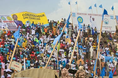 Supporters of Chadian interim President Mahamat Idriss Deby attend his presidential campaign rally ahead of the May elections in Moundou, Chad April 25, 2024.