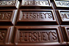 A Hershey's chocolate bar is shown in this photo illustration in Encinitas, California January 29, 2015. 