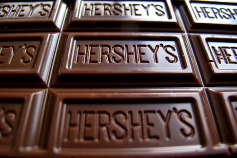 A Hershey's chocolate bar is shown in this photo illustration in Encinitas, California January 29, 2015. 