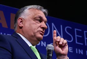 Hungarian Prime Minister Viktor Orban speaks during a conference titled "National Conservatism" in Brussels, Belgium April 17, 2024.