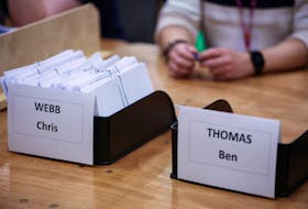 A tray full of counted votes of the Labour party candidate Chris Webb is seen on a table during counting at the Blackpool South Parliamentary by-election, in Blackpool, Britain, May 3, 2024.