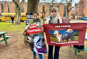 Sukriti Chopra, left, and Debbie Travers are members of a group in P.E.I. that has been calling for the provincial government to ban trapping and snaring across the province. Travers’ dog, Caspie, died in an illegal snare put on her family's property in 2022. Thinh Nguyen • The Guardian