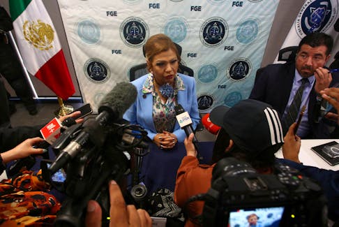 Baja California attorney general Maria Elena Andrade Ramirez speaks at a press conference concerning the disappearance of two Australian tourists and one American tourist in Baja California, in Tijuana, Mexico May 2, 2024.