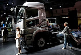 Daimler AG's FUSO Super Great truck is pictured at the 45th Tokyo Motor Show in Tokyo, Japan October 27, 2017.
